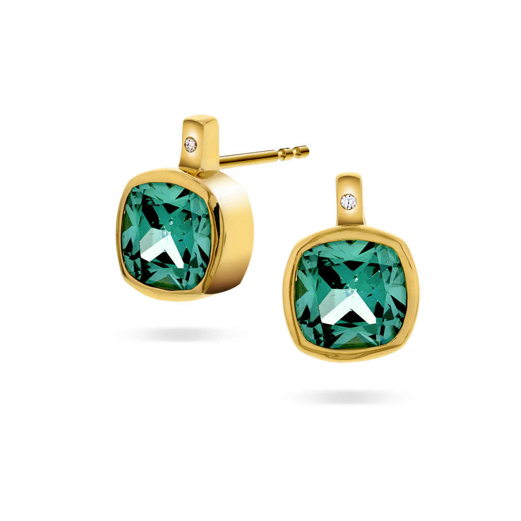 Pan Jewelry, Øredobber i forgylt 925 sølv med grønn zirkonia