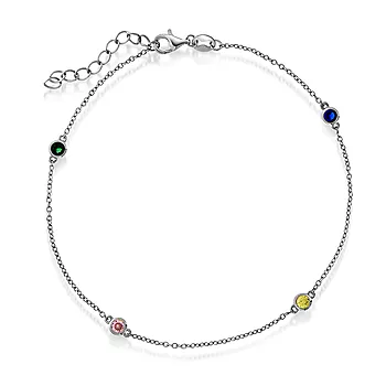 Pan Jewelry, Ankelkjede i 925 sølv med zirkonia, 25 cm