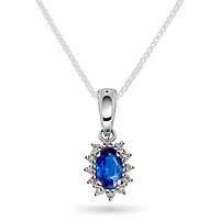 Gold Collection, Anheng i 585 hvitt gull med diamanter 0,04 ct og safir
