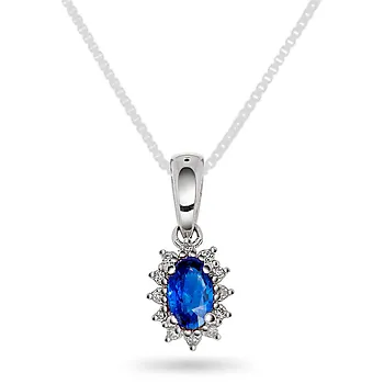 Gold Collection, Anheng i 585 hvitt gull med diamanter 0,04 ct og safir