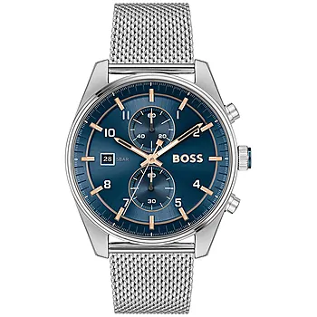Hugo Boss, Skytraveller herreklokke i stål med meshlenke