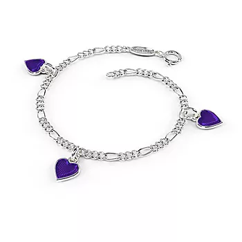 Pia&Per, Armbånd i 925 sølv med charms av lilla emalje hjerter