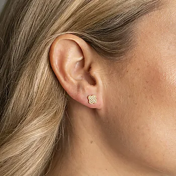 Bilde nummer 2 av Pan Jewelry, Kløver øredobber i forgylt 925 sølv med hvit zirkonia