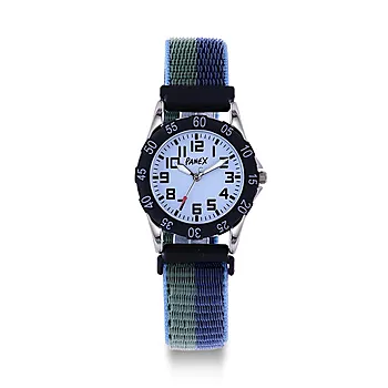 Barneklokke med blågrønn borrelåsrem