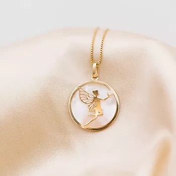 Bilde nummer 4 av Pan Jewelry, Anheng i 585 gult gull med perlemor og fe design med zirkonia
