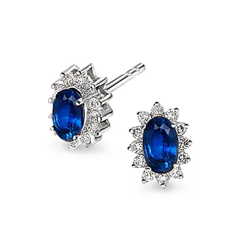 Gold Collection, Øredobber i 585 hvitt gull med diamanter 0,28 ct og safir