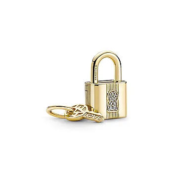 Pandora Moments, Charms i 925 forgylt sølv med hengelås og nøkkel