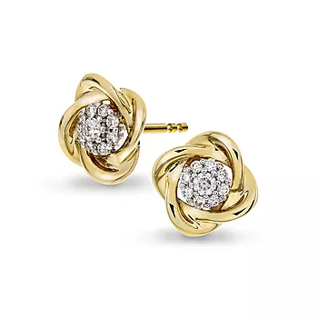 Pan Jewelry, Øredobber i 585 gult gull med diamanter og blomst 0,25 ct