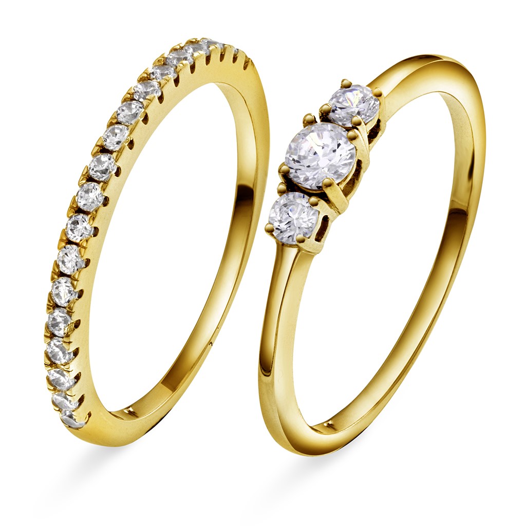 Pan Jewelry, 2-i-1 ring i 925 forgylt sølv med zirkonia