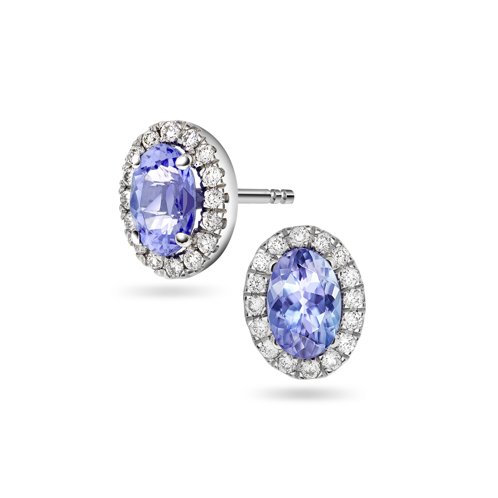 Pan Jewelry, Øredobber i 585 hvitt gull med diamanter 0,17 ct og tanzanitt