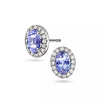 Pan Jewelry, Øredobber i 585 hvitt gull med diamanter 0,17 ct og tanzanitt
