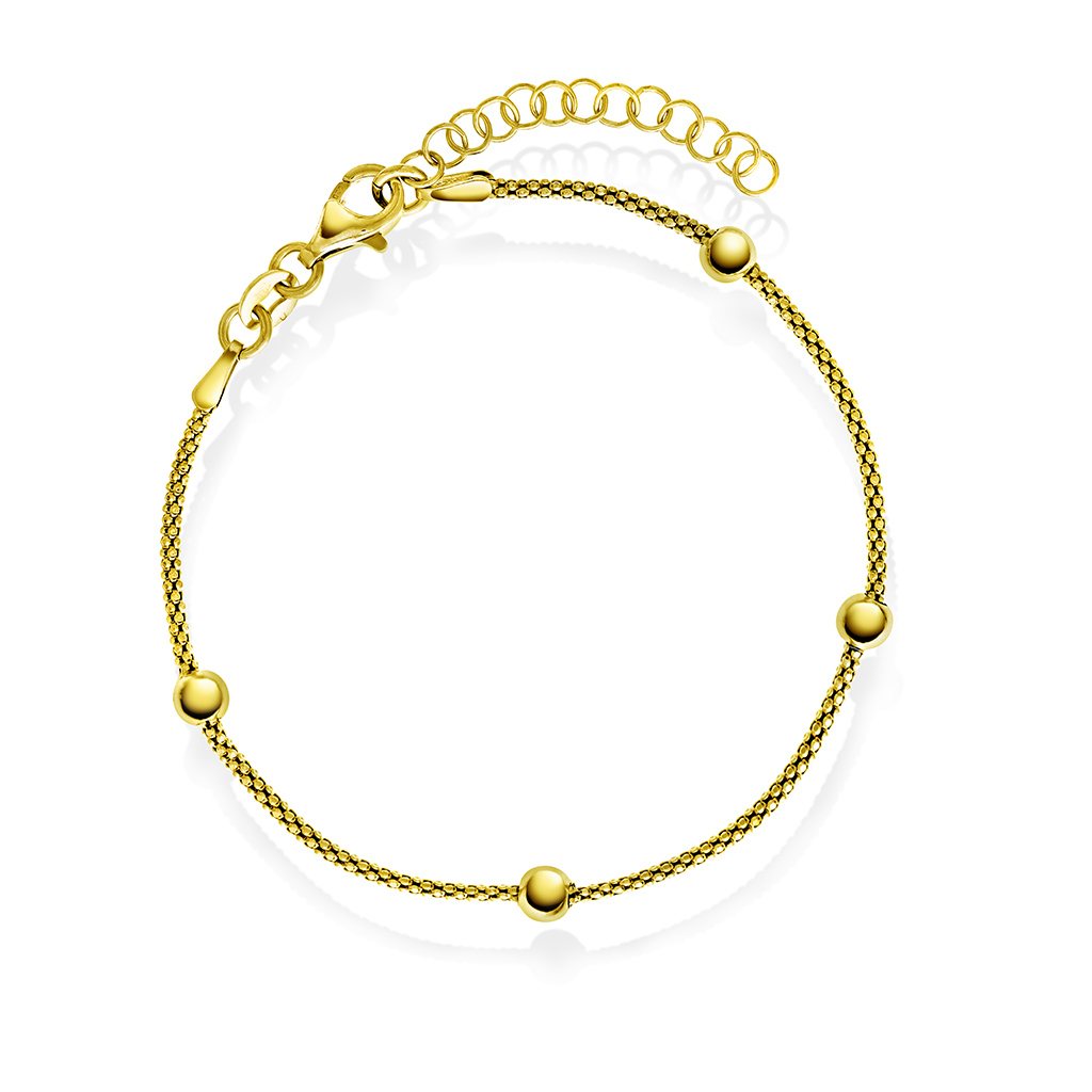 Pan Jewelry, Armbånd i forgylt 925 sølv med kuler, 19 cm