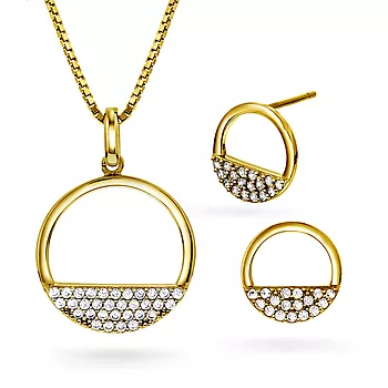 Pan Jewelry, Smykkesett i 925 forgylt sølv med zirkonia og sirkel