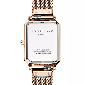 Bilde nummer 2 av Rosefield, The Octagon XS dameklokke i rosèfarget stål med meshlenke