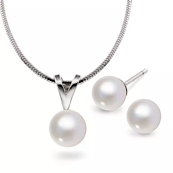 Pan Jewelry, Smykkesett i 925 sølv med zirkonia og perle